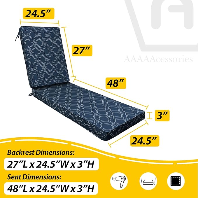 AAAAAcessories Outdoor Chaise Lounge Cushions, Fade-Resistant, Waterproof Patio - Image 5
