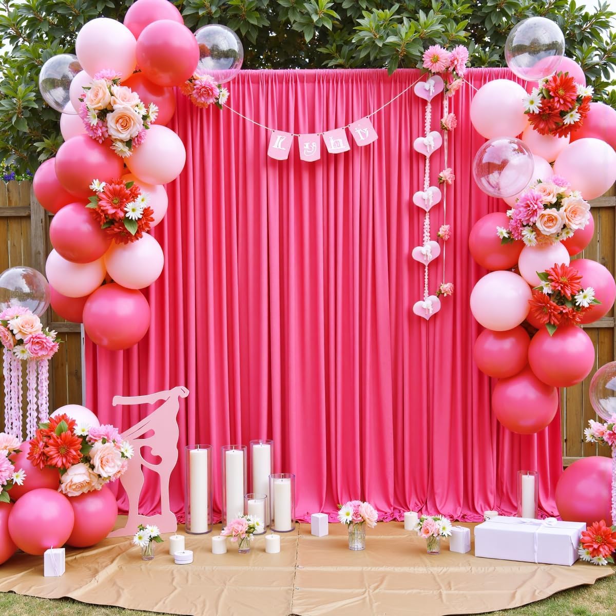 50 ft x 10 ft Wrinkle Free Fuchsia Backdrop Curtain for Parties, 10Panels Polyester Hot Pink Photo Backdrop Drapes for Wedding Birthday Party Baby Shower