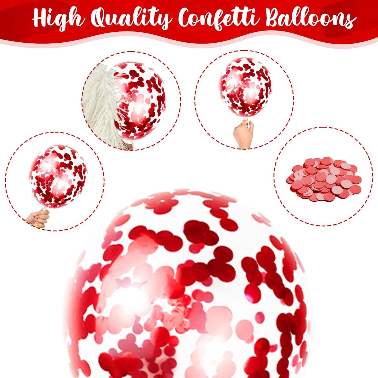 12 Inch Red White Confetti Latex Balloons Set, 35 Pack - Helium Party for Girls Women Birthday Wedding Christmas Valentine's Day Decoration