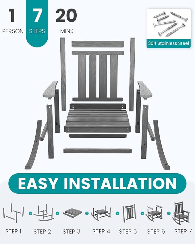 SERWALL Outdoor Rocking Chair Set of 4, HDPE Rocking Chair - Image 7