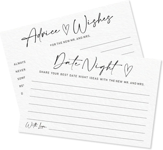 Advice & Wishes Card Set - Minimalism White - 15 Advice & Wishes Cards & 15 Date Night Cards Cards For New Couple, Newlyweds, Engagement, Wedding Party Favor & Supplies - B01