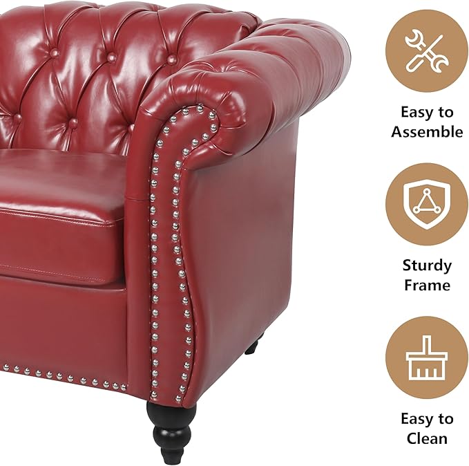 Chesterfield 3 Seater Sofa, Modern Leather Tufted Couch 3 Seater - Image 6