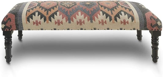 LR Home Upholstered Bench for Bedroom End of Bed |Southwestern Vintage Ottoman by LRHome