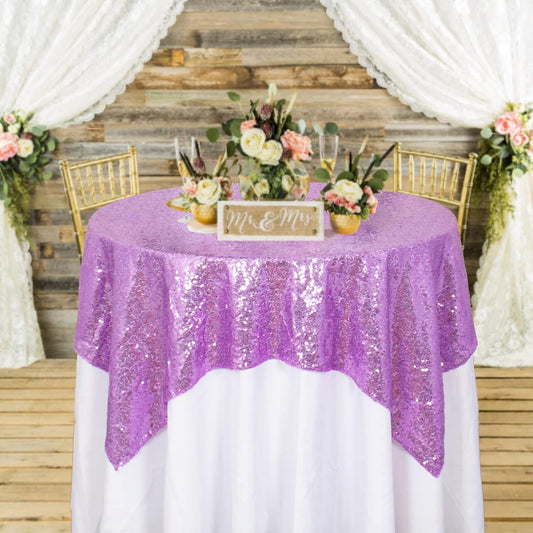 ShinyBeauty Sequin Tablecloth Square 54x54-Inch Lavender Table Cloths for Round Tables Light Purple Sequins Fabric Tablecloths Overlay Glitter Linen for Party Small Square Table Cloth Wedding