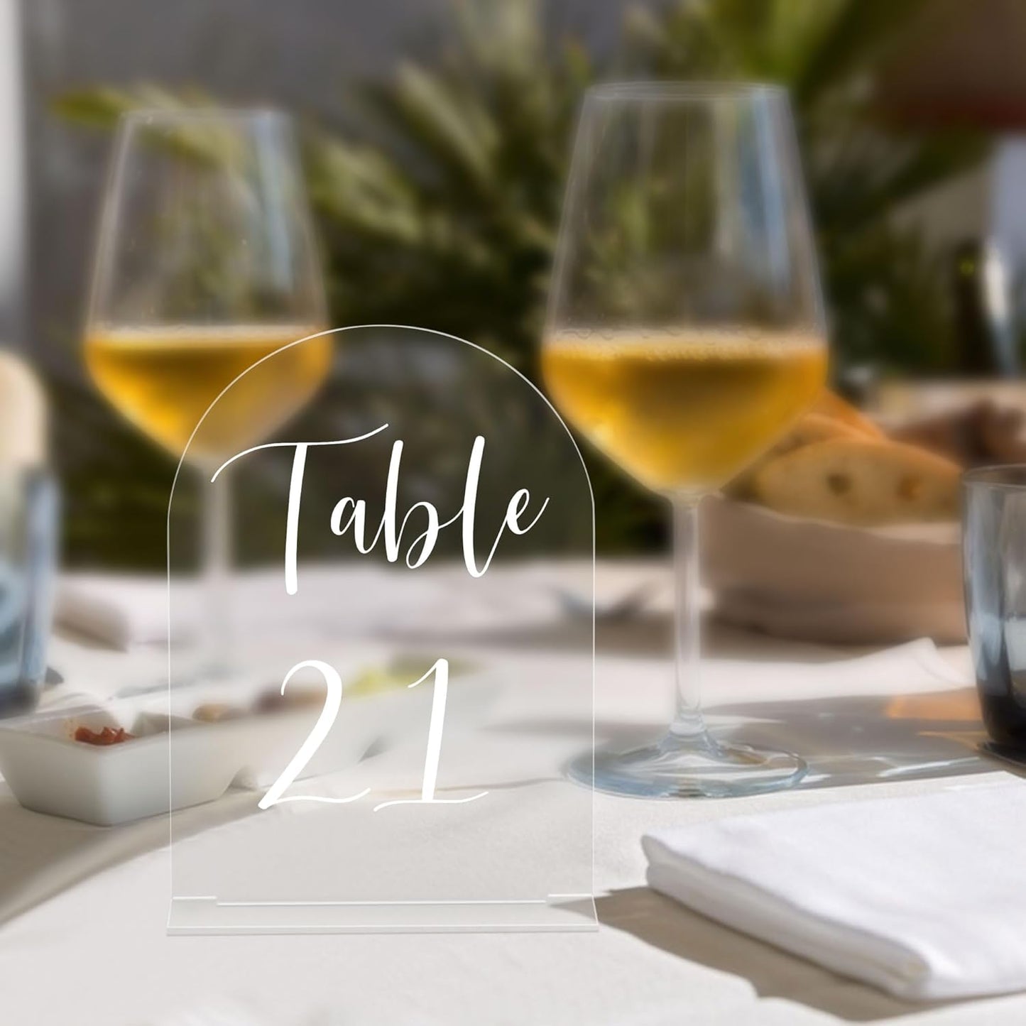 JOYIT Arch Wedding Table Numbers 1-20 with Stands – 5" X 7" Acrylic Table Signs with Clear Background White Text, Perfect Acrylic Table Numbers for Wedding Receptions, Parties, Anniversaries, and Events