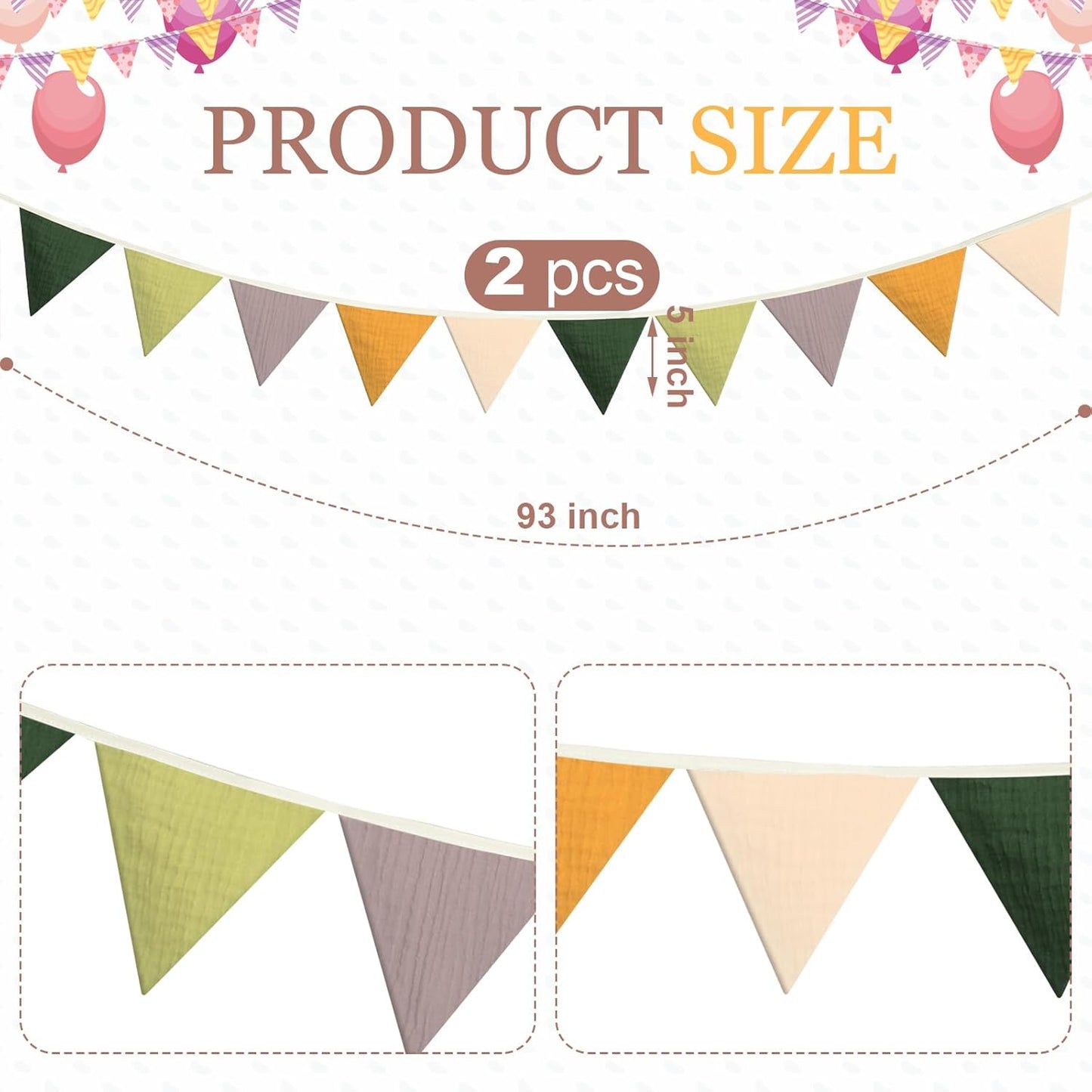 Oudain 15.5 ft Pennant Banner Flags, 2 Pcs Nursery Garland Triangle Bunting Flag Baby Banner for Nursery Decor Baby Birthday Boho Wedding Shower Party Event, Each 7.75 ft(Green Color)