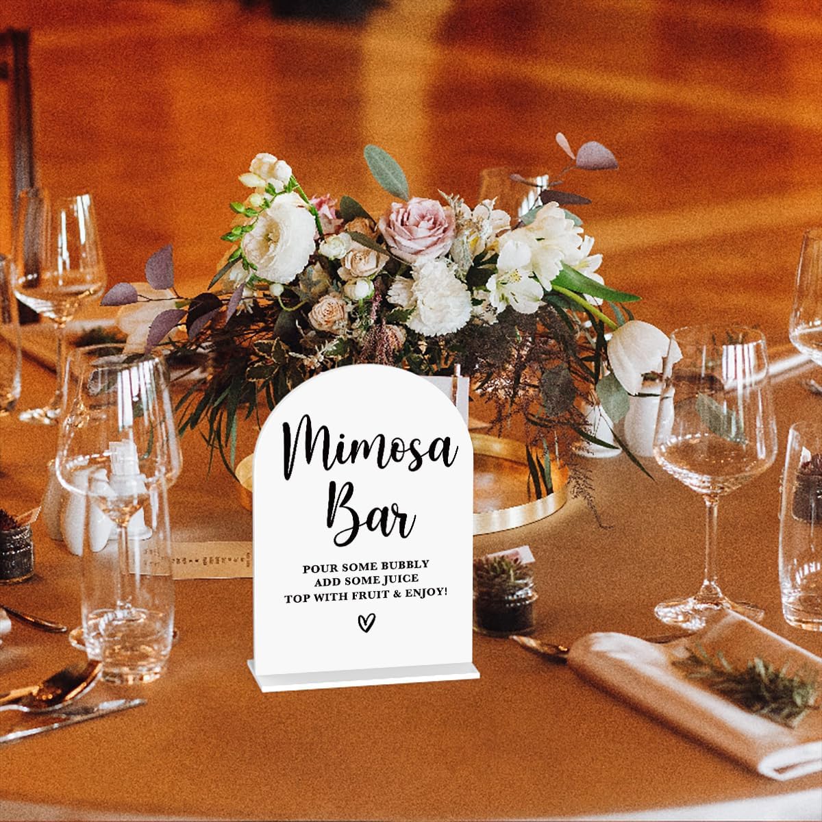Acrylic Wedding Signs, Bridal Shower Decorations, Mimosa Bar Signs for Reception, Modern Calligraphy Arch Acrylic Table Top Sign for Wedding Reception and Engagement Parties (White)