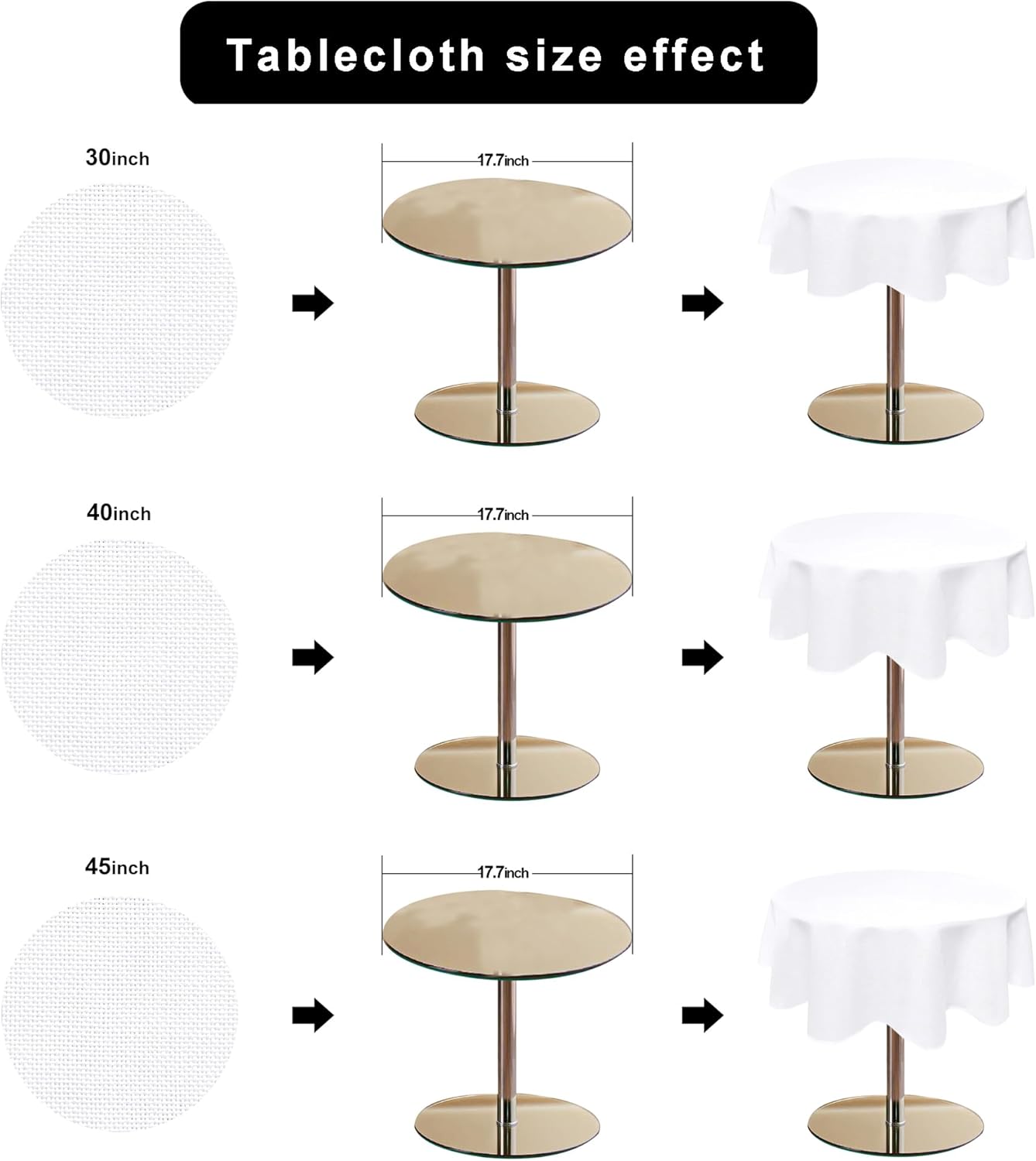 Hiasan Round Tablecloth 45 Inch Linen - Wrinkle and Stain Resistant Washable Polyester Fabric Table Cloth for Dining Room Kitchen Party, White