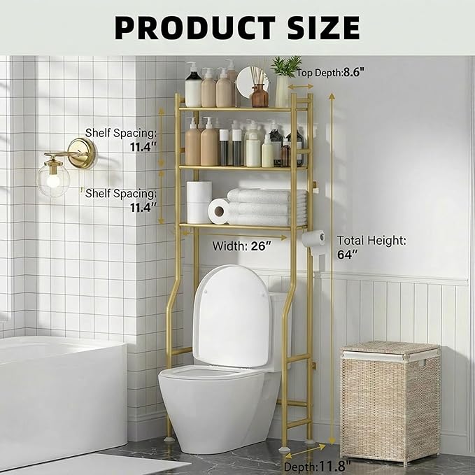 GloTika 3-Tier Over Toilet Storage - 150lb Total Capacity Metal Bathroom - Image 2