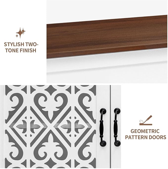 59″ White Bohemia 4 Heart Shaped Carved Doors, 2 Drawers and 2 Adjustable - Image 4