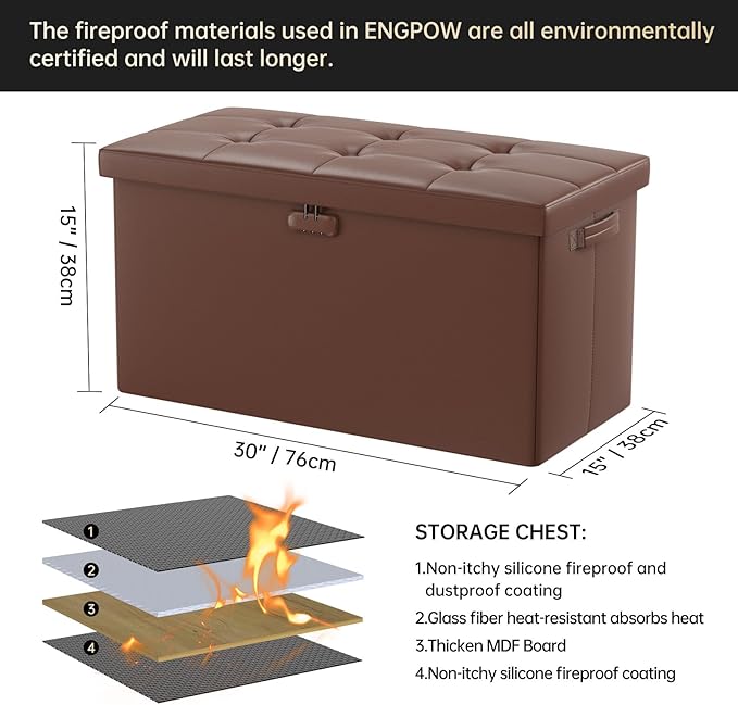 ENGPOW Storage Ottoman Bench, Fireproof Folding Bench - Image 2