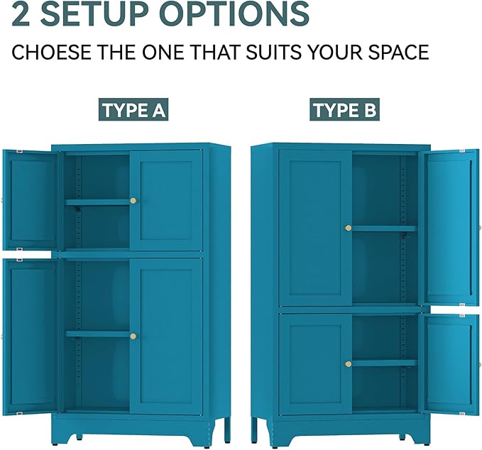 YAUWOH Blue Bathroom Floor Cabinet, Metal Storage Cabinet - Image 6