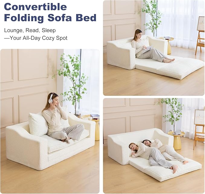 61" Convertible Sofa Bed Loveseat, Memory Foam Boneless Floor Couch - Image 7