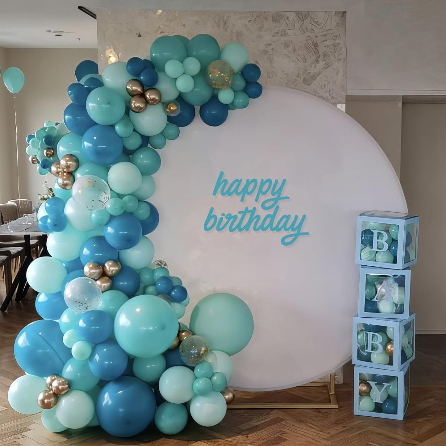 Teal Blue Balloons, Turquoise Balloons Macaron Teal Blue Balloon, Peacock Blue Retro Sea Blue Metallic Gold Balloon for Birthday Baby Shower Wedding Summer Beach Party Decoration