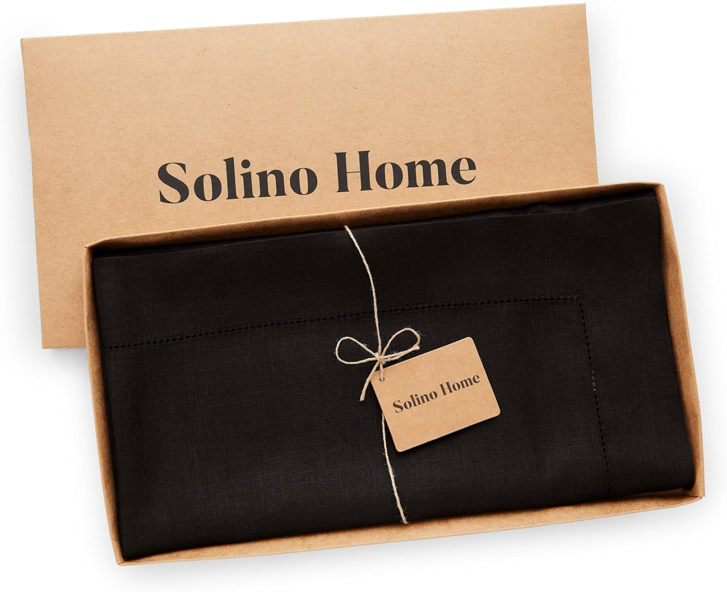 Solino Home Black Linen Tablecloth 52 x 52 Inch - 100% Pure Linen Square Table Throw - Classic Hemstitch, Machine Washable Table Cloth for Fall, Autumn, Halloween, Thanksgiving, Holiday