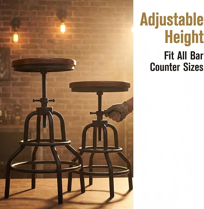 Industrial Vintage Counter Stool, Kitchen Counter Height Adjustable Swivel Chair - Image 7