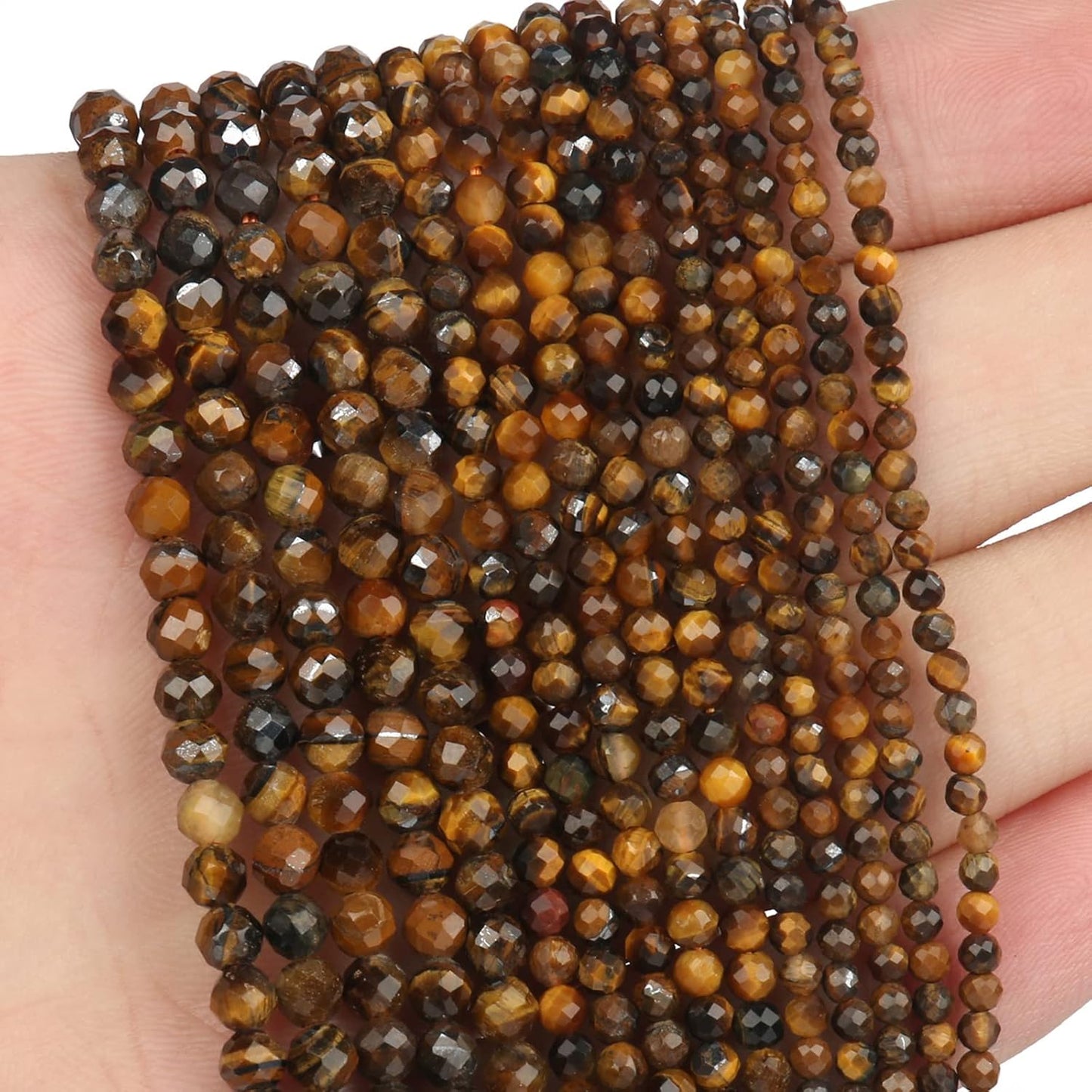 Song Xi 120pcs 3mm Natural Yellow Tiger Eye Gemstone Beads Faceted Round Loose Stone Beads for Jewelry Making