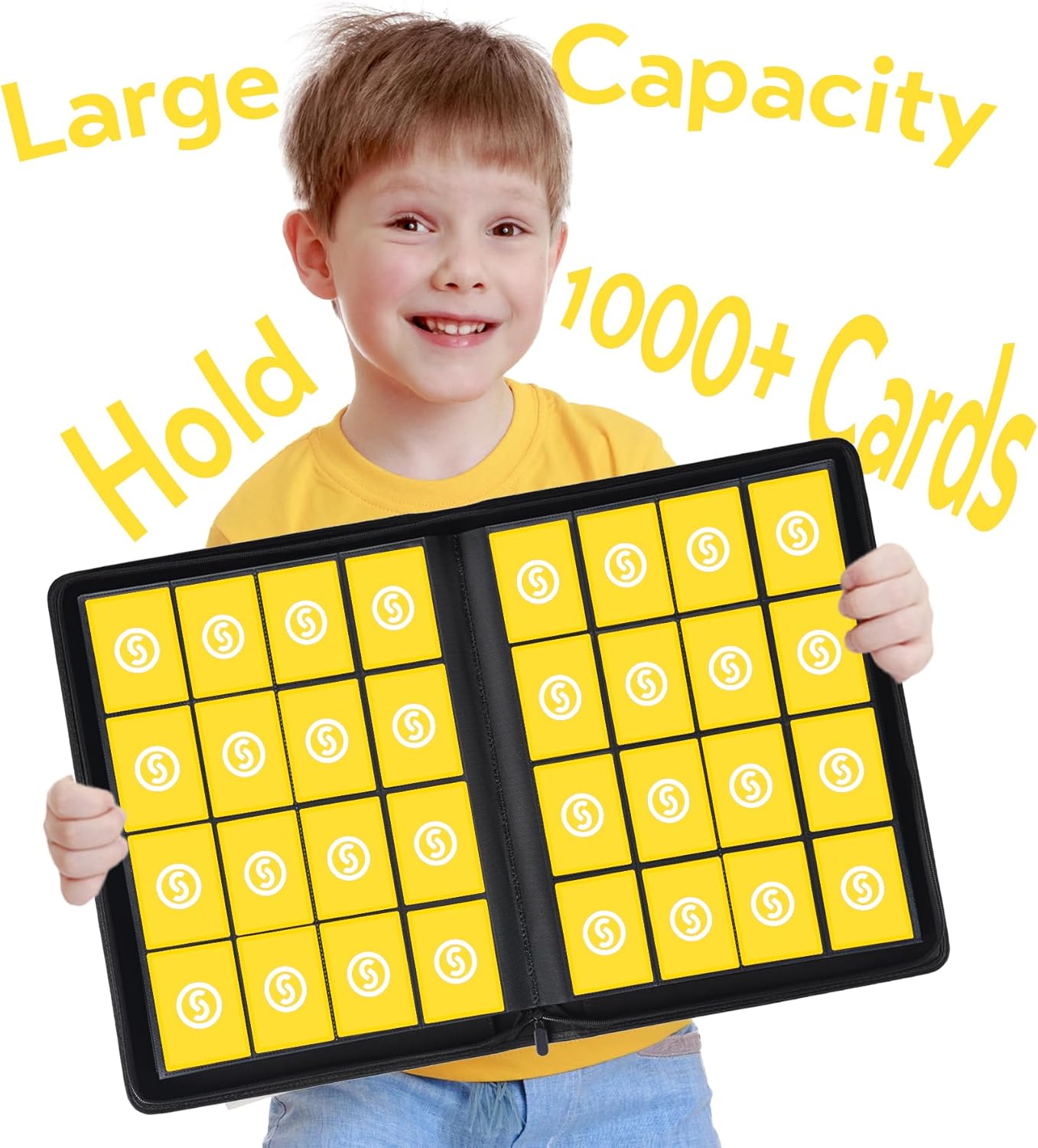 1000+ Pockets Trading Card Binder, Premium 16 Pocket Card Binder, Ringless Side Loading Collection Album Holder Folders for MTG, TCG, Game Cards & Sports Cards (Yellow)