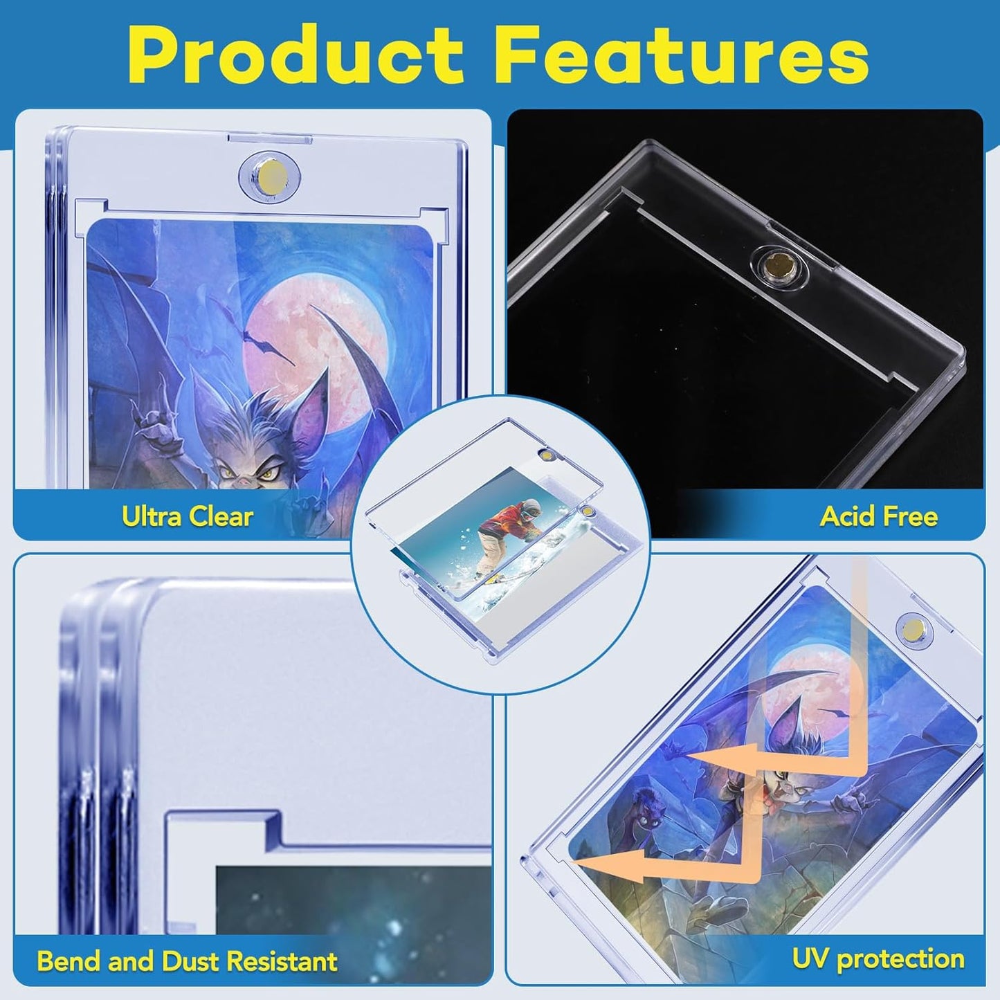 100ct Magnetic Card Holders, Magnetic 35pt One Touch Card Holders, U-V Protection Hard Plastic Display Case for Trading, Sports, Baseball, Football, Game Cards