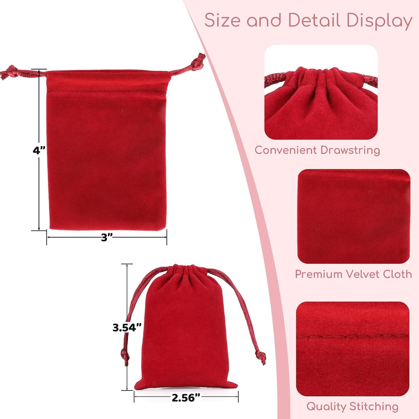 Velvet Drawstring Jewelry Bag, 50Pcs Wine Red Coin Pouch, 3x4 Dice Bag, for Wrapping Halloween Party Favors or Gifts for Friends, Small Bussiness, Palm Crosses, Customers, For Church