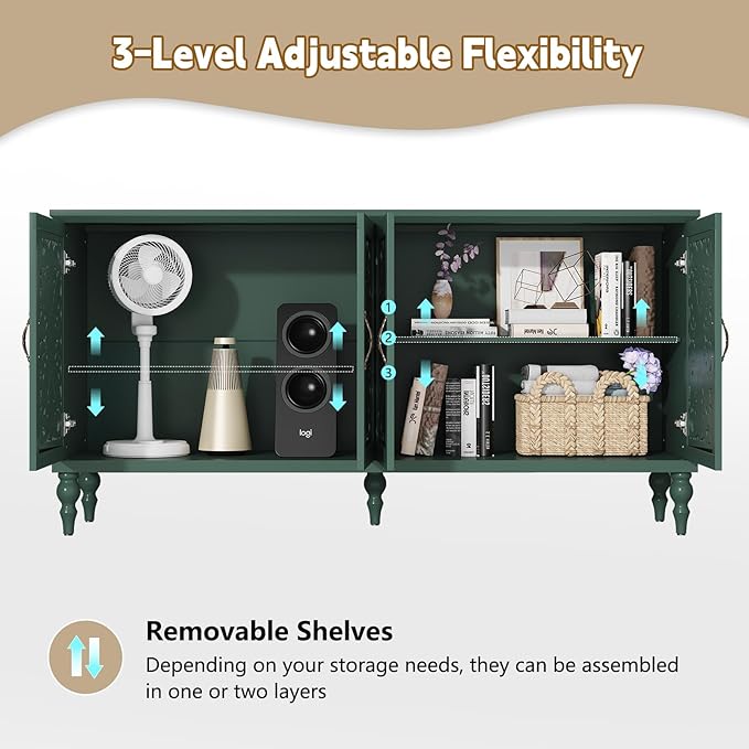 ARTPOWER 61.8" Hollow Carved Wood Accent Cabinet - Image 6