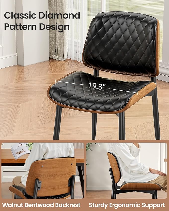 REONEY Dining Chairs Set of 8, Mid-Century Modern Upholstered PU Leather Chairs - Image 6