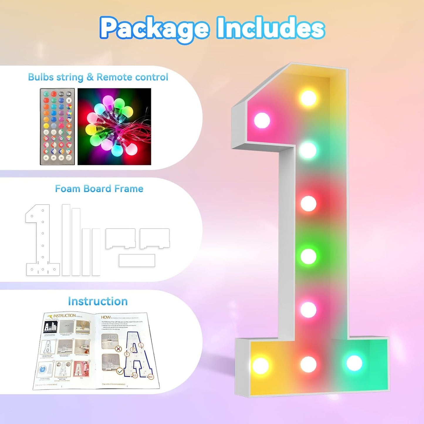 Ledido 4FT Marquee Light Up Numbers, 34 Colors Changing Marquee Numbers 4 Feet Tall with Remote, Big Numbers for Party Wedding Graduation Birthday Decoratoons, Large Light Up Number 8