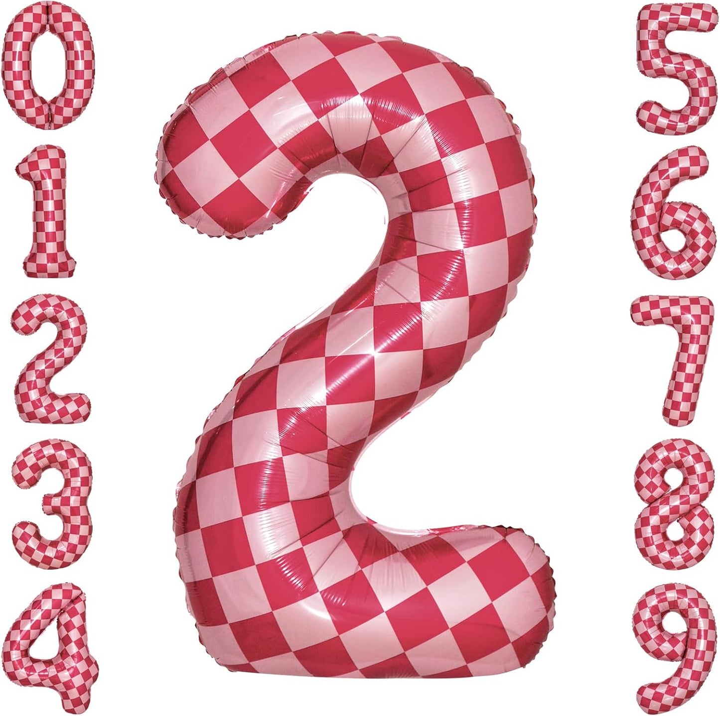 40 Inch Pink Checkered 2 Balloon Large Hot Pink Number Balloons for Girls 2nd Birthday Decorations Pink Number 2 Balloon