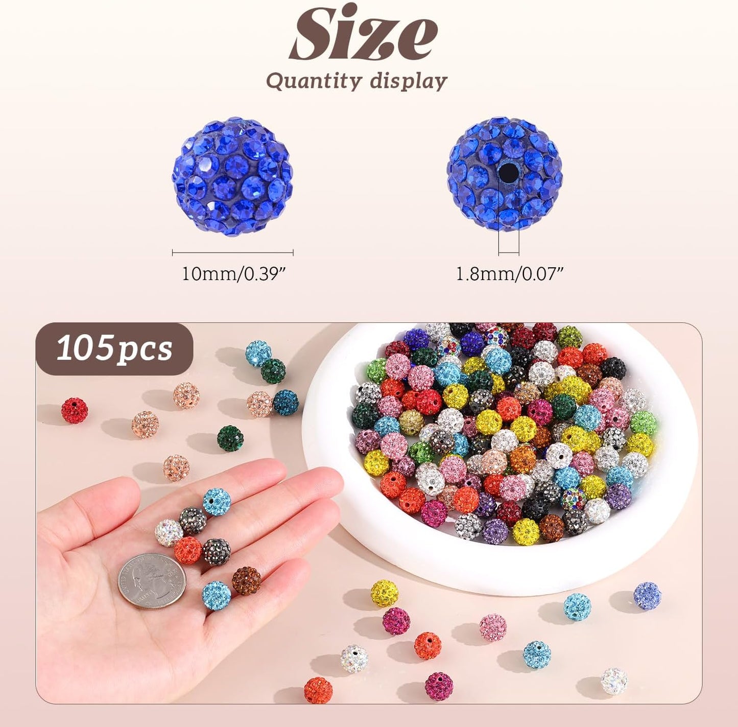 105pcs 10mm Rhinestone Beads for Jewelry Making, Pink AB Shiny Round Disco Ball Beads Bulk, Sparkle Crystal Clay Christmas for Bracelet Baseball Necklace Earring Crafting and DIY