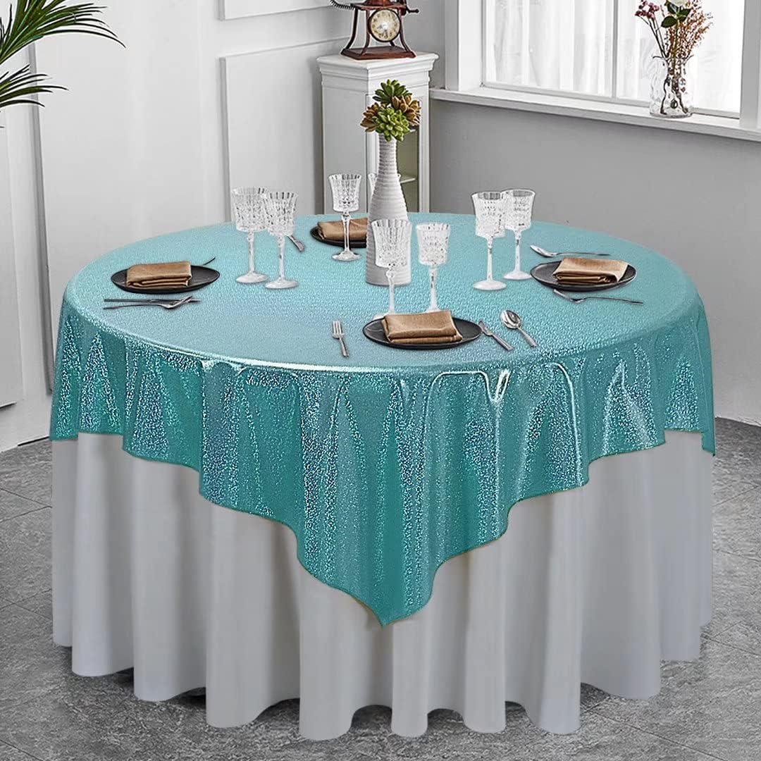 Fitable Sequin Tablecloth for Parties 60x60 Inch - Sparkle Glitter Table Cloth Laser Square Overlay for Wedding Baby Shower Ceremony Birthday Holiday Banquet Decor, Teal