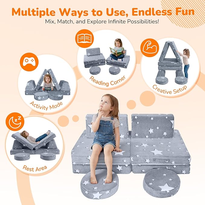 MeMoreCool Kids Play Couch, 8-Piece Modular Toddler Couch - Image 4