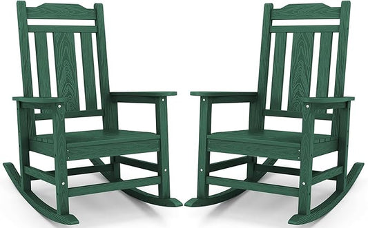 SERWALL HDPE Outdoor Rocking Chair Set of 2, Patio Rocking Chairs Set, Rocking by SERWALL