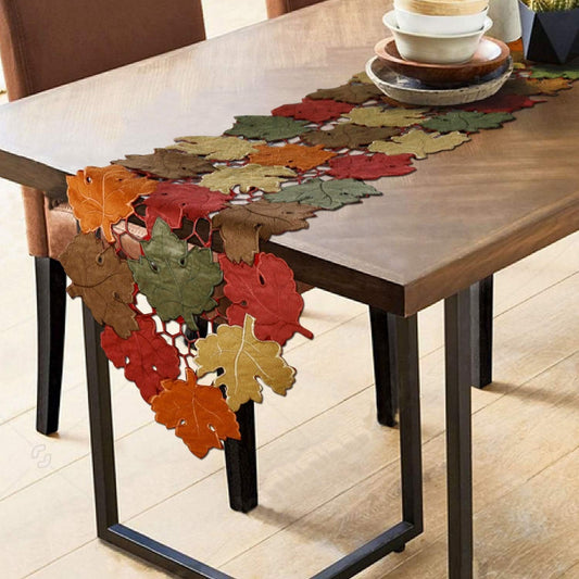 OWENIE Fall Table Runner 36 Inches Long, Short Small Thanksgiving Table Runner for Coffee Table, Embroidered Cutwork Harvest Leaves Autumn Farmhouse Kitchen Decorations , 13 x 36 Inches