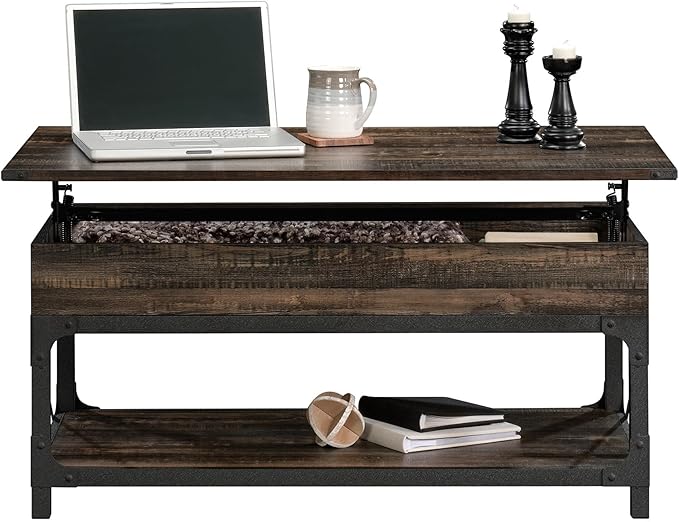 Industrial Lift Top Coffee Table 41 in, Wood Living Room Table - Image 4