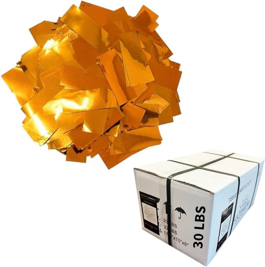 Shiny Metallic Confetti, Orange - Fluttering Foil Paper Strips for Confeti Cannon and Launcher Use, Table Decorations, and More (Bulk 30 lb Box)