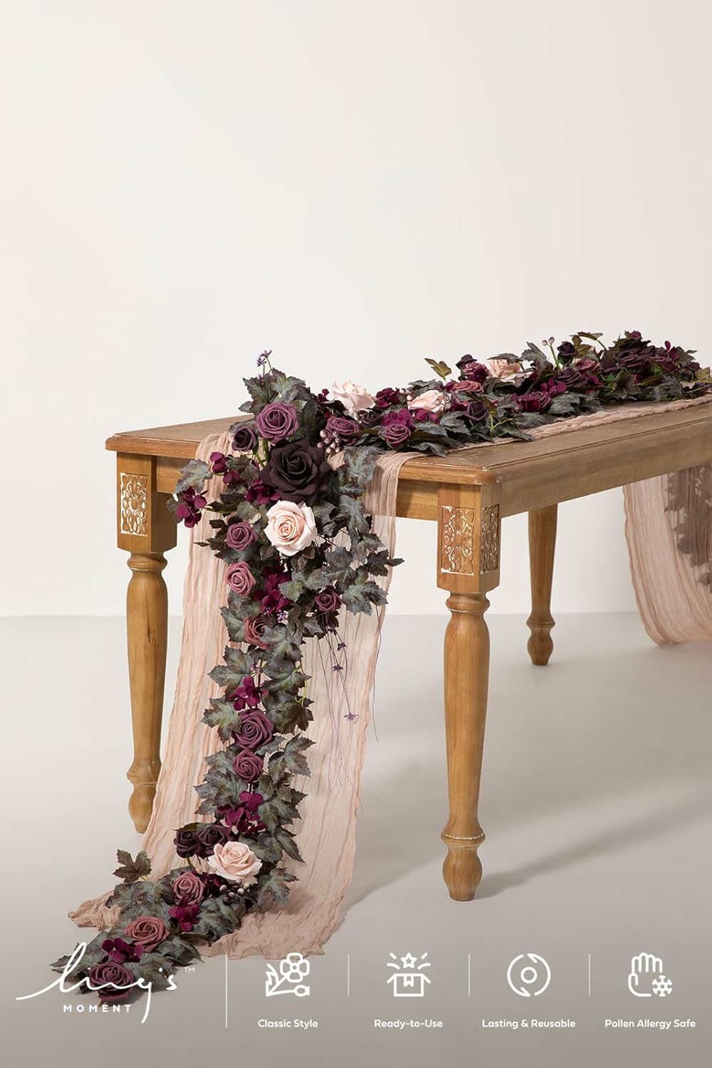 Ling's Moment Flower Garland - 6FT Eucalyptus & Rose - Sweetheart Table Decor for Wedding Reception, Artificial Floral Garland for Arch Mantle, Christmas, Backdrop Decoration, Purple