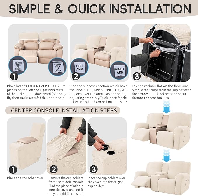 Recliner Loveseat Covers with Console, 6-Piece Stretch Geometric Strokes - Image 8