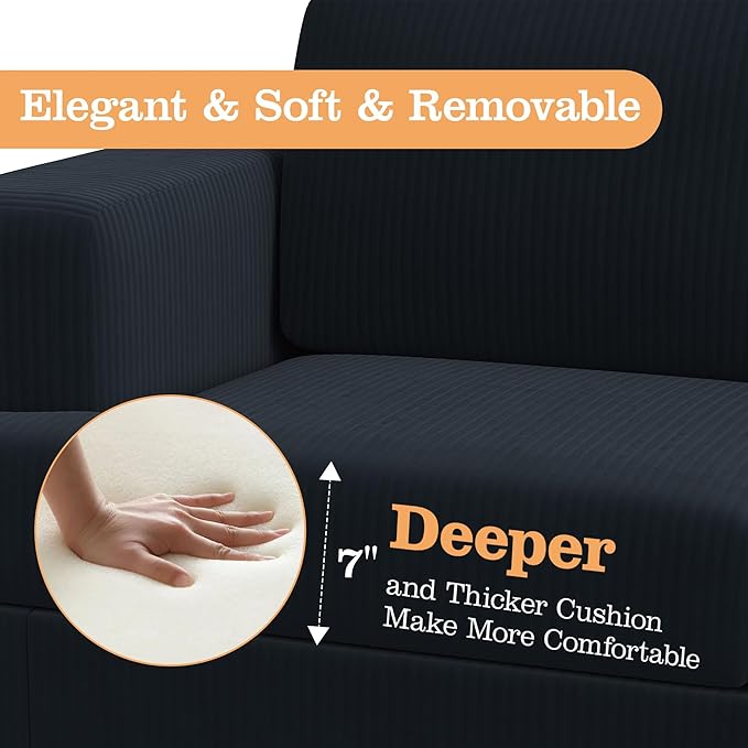 Apicizon Modern Loveseat Set of 2 & 3-Seater Sofa, Corduroy Couch 3 Piece Sofa - Image 5