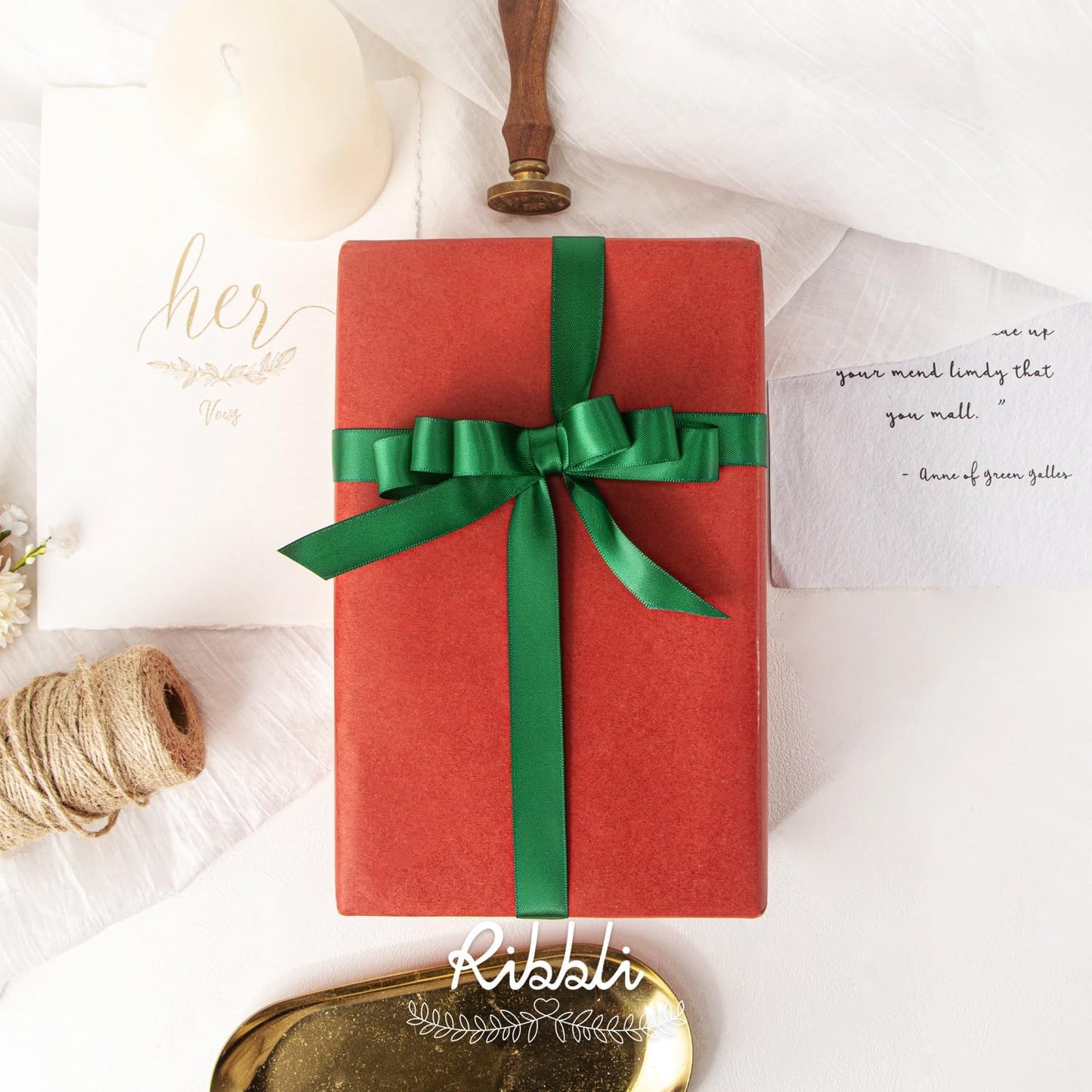 Ribbli Forest Green Satin Ribbon 5/8 inch x Continuous 25 Yards,Double Faced Satin Use for Craft, Gift Wrapping, Christmas Ornaments, Hair Bows, Bouquet Bows