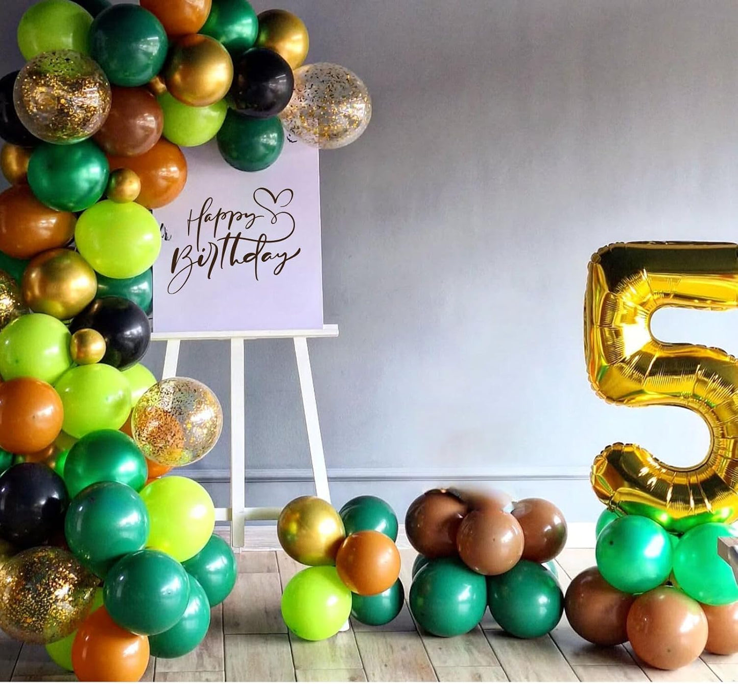 Green and Brown Balloons, 52 PCS 12 Inch Metallic Chrome Silver Light Green Fruit Green Black Brown Latex Balloons, Camping Game Jungle Theme Camo Birthday Baby Shower Army Party Decorations