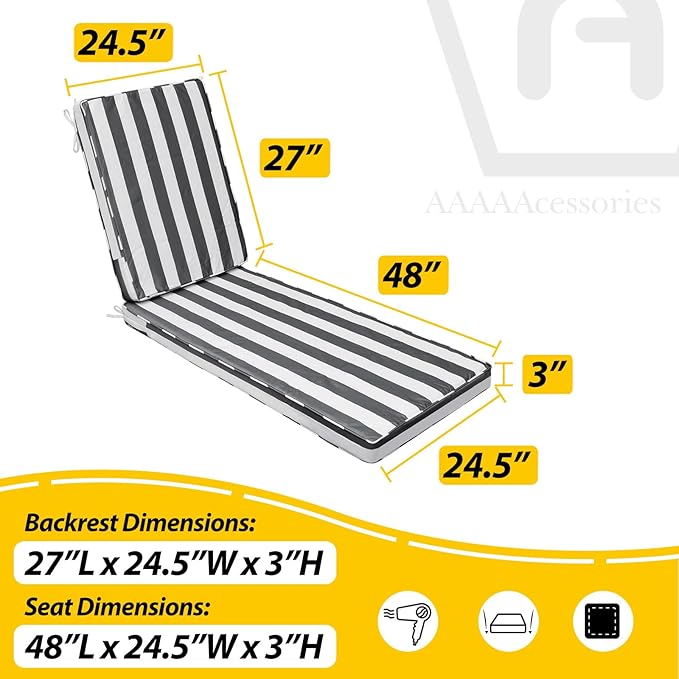 AAAAAcessories Outdoor Chaise Lounge Cushions, Fade-Resistant, Waterproof Patio - Image 5