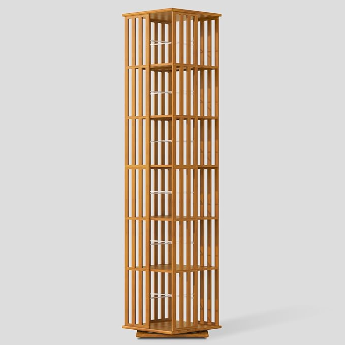 YOWOS Rotating Bookshelf Tower, 360° Display Spinning Bookcase, Bamboo by YOWOS