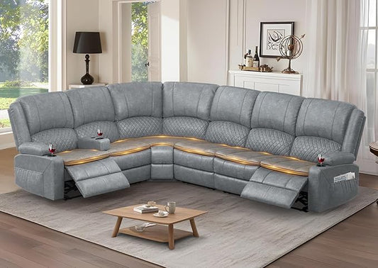 Yolsali Manual Reclining Sectional Sofa Set, 6 Seats Soft Leather Recliner by SavortheHappyMoments