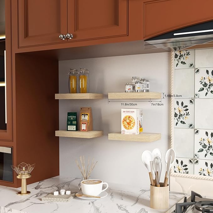 Oak Floating Shelves for Wall, Kitchen & Living Room Decor Display, for Plants - Image 7