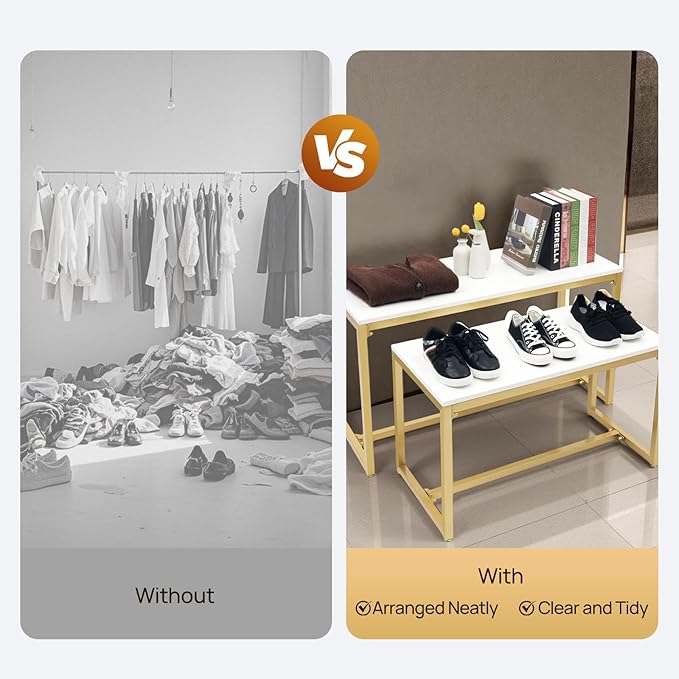 2pcs Gold Retail Display Nesting Tables, Shoes Handbag Metal Display Riser Shelf - Image 3