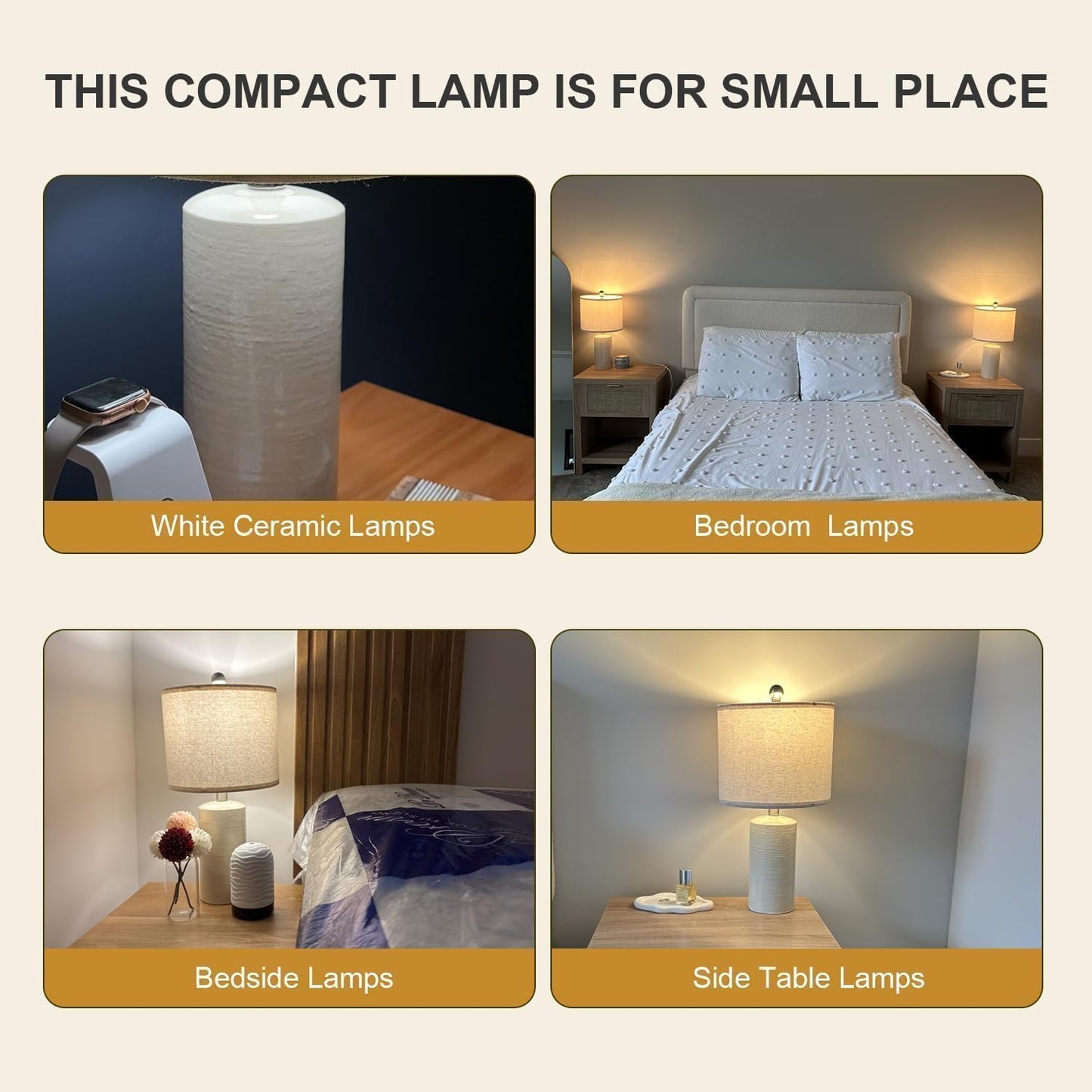 20.25'' Ceramic Table Lamps Set of 2 Small Farmhouse Bedside lamp Creamy White Modern Nightstand End Table Lamps for Living Room Bedroom Study Office