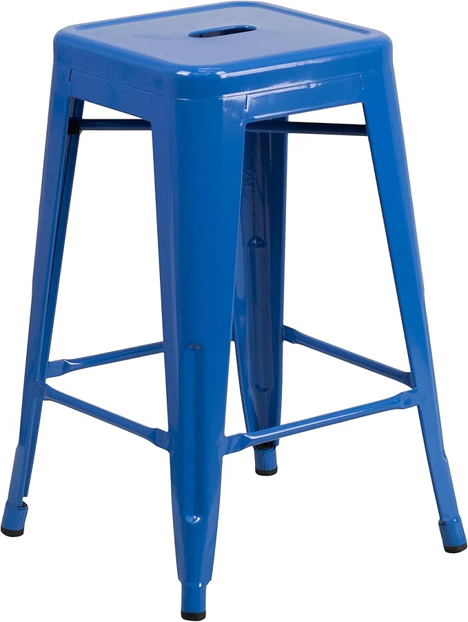Flash Furniture Lily 4 Pack Commercial Grade 24" High Backless Blue Metal - Image 8