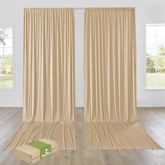 PartyVillage 10ft×15ft Beige Backdrop Curtain for Wedding Parties, 2 Panels Wrinkle Free 15 FT Long Polyester Photo Backdrop Drapes Back Drop Cloth for Birthday Photography Background