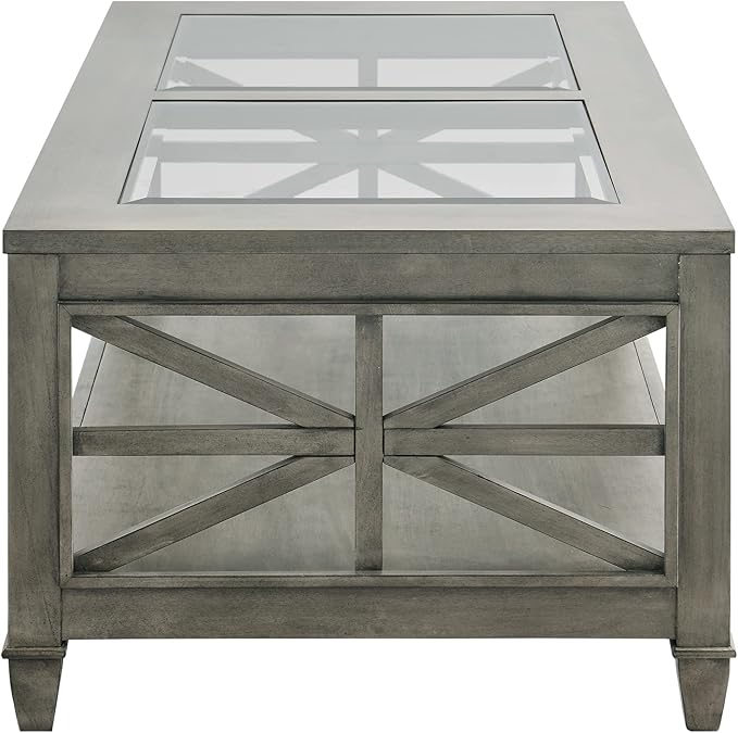Solid Wood Coffee Table with Tempered Glass Top, 2-Tier 45.5" X 26" Farmhouse - Image 7
