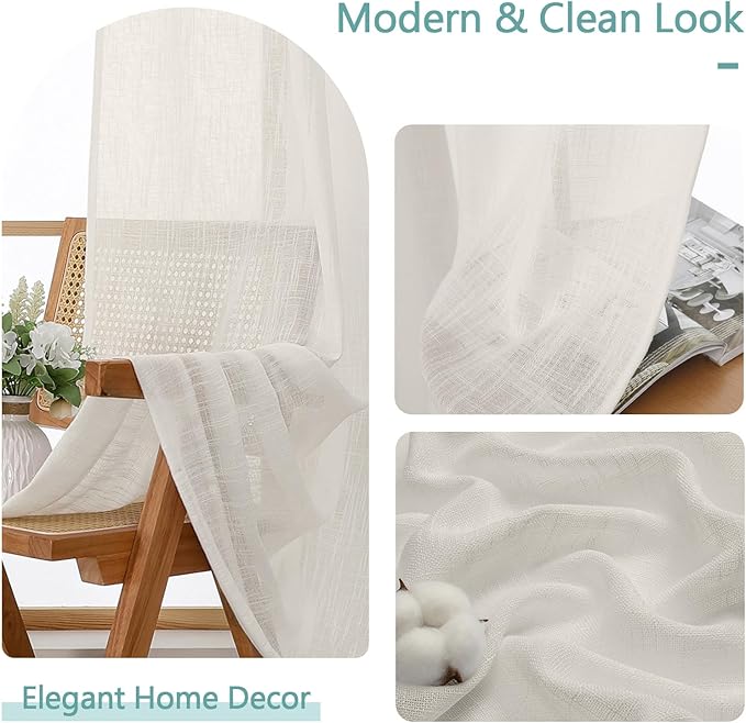 Chyhomenyc Ivory Semi Sheer Curtains 96 Inches Long 2 Panels - Image 8